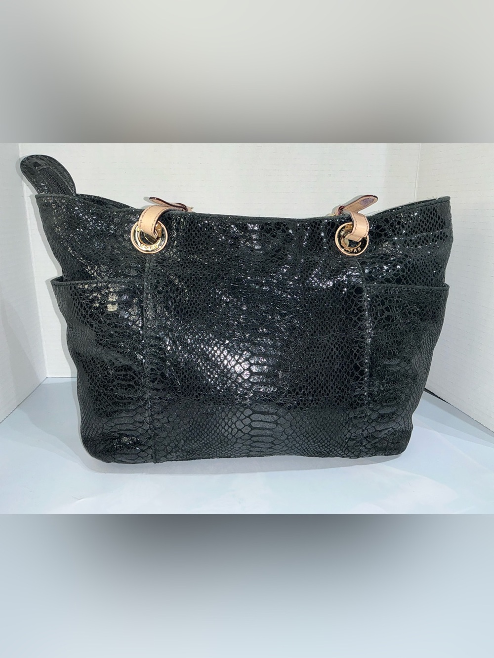 Michael Kors Black Snakeskin Tote Y2K Boho Chic Vintage Festival Designer Bags